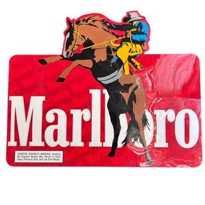 Vintage Marlboro Man Vinyl Sticker Sign Cowboy Bucking Bronco Large Decal NOS 92